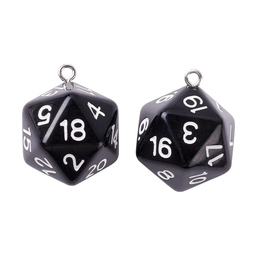 6137 20pcs D20 Opaque Acrylic 20 Sided Dice Charms - Black Polyhedral